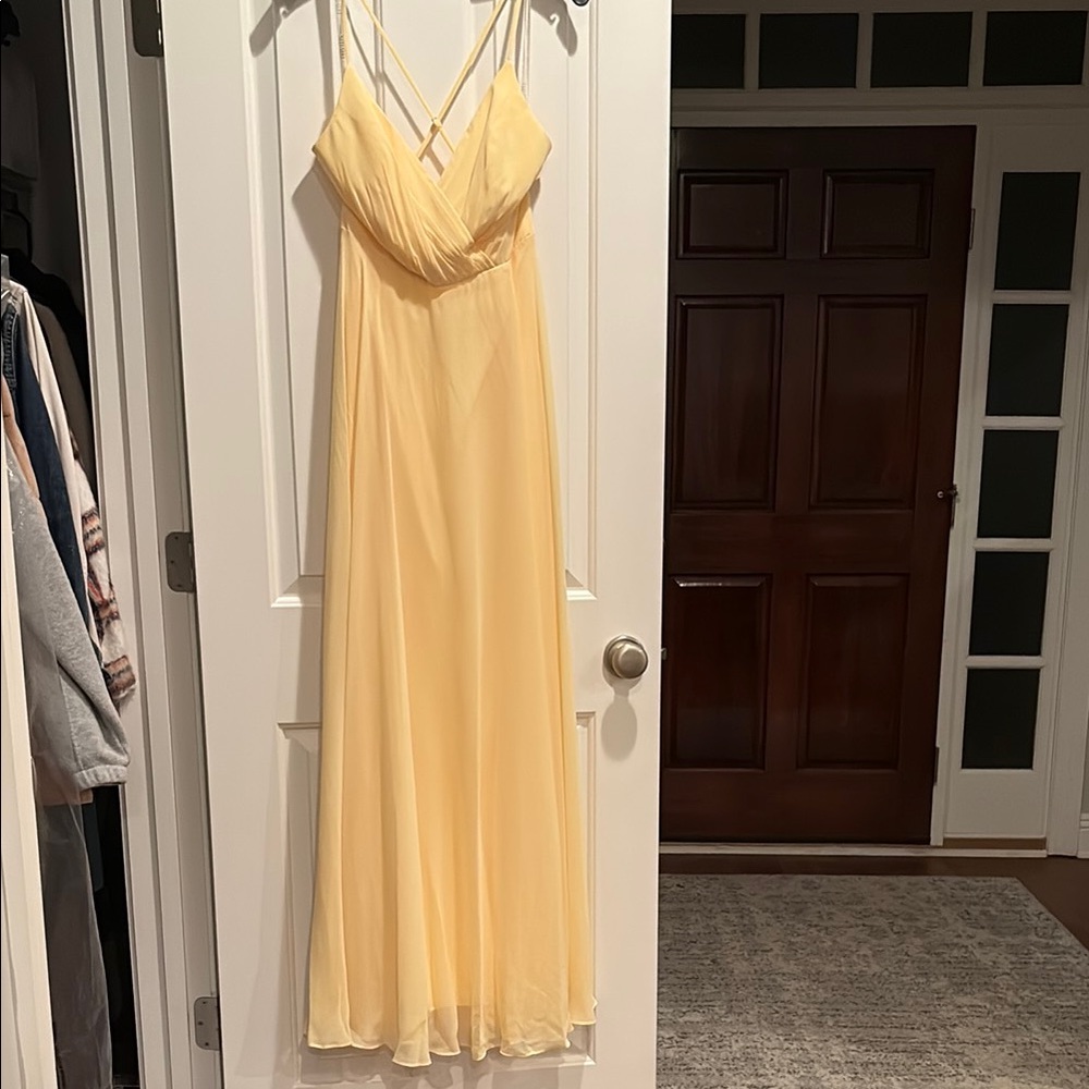 David's Bridal Yellow Spaghetti-Strap Prom Dress